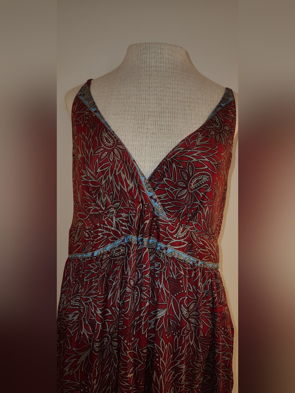 White Waves Boho Red Floral Tiered Maxi Skirt - Picture 2 of 8